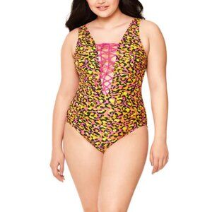 NWT Snookini by Snooki Sequin Queen Neon One Piece Swimsuit Size L